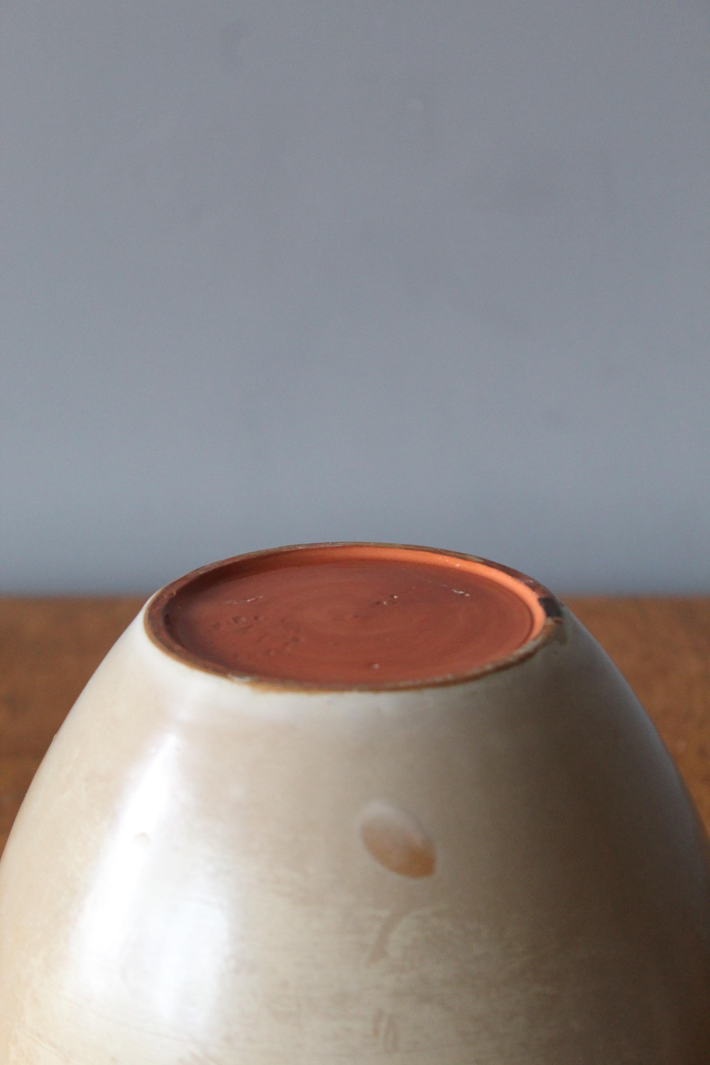 Stoneware Höganäs Keramik, Vase, Brown Beige Glazed Ceramic, Sweden, 1940s