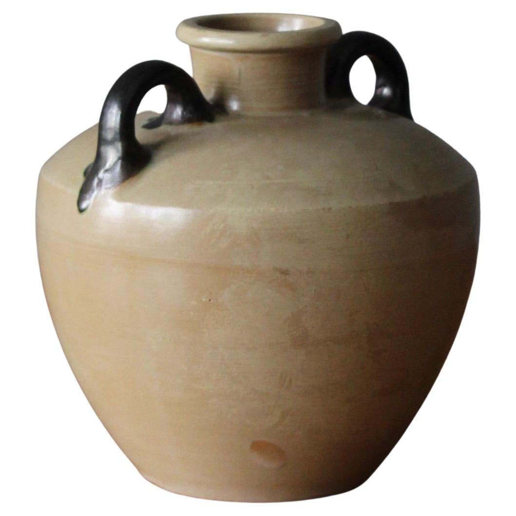 Höganäs Keramik, Vase, Brown Beige Glazed Ceramic, Sweden, 1940s