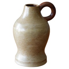 Vintage Höganäs Keramik, Vase, Brown Beige Glazed Ceramic, Sweden, 1940s
