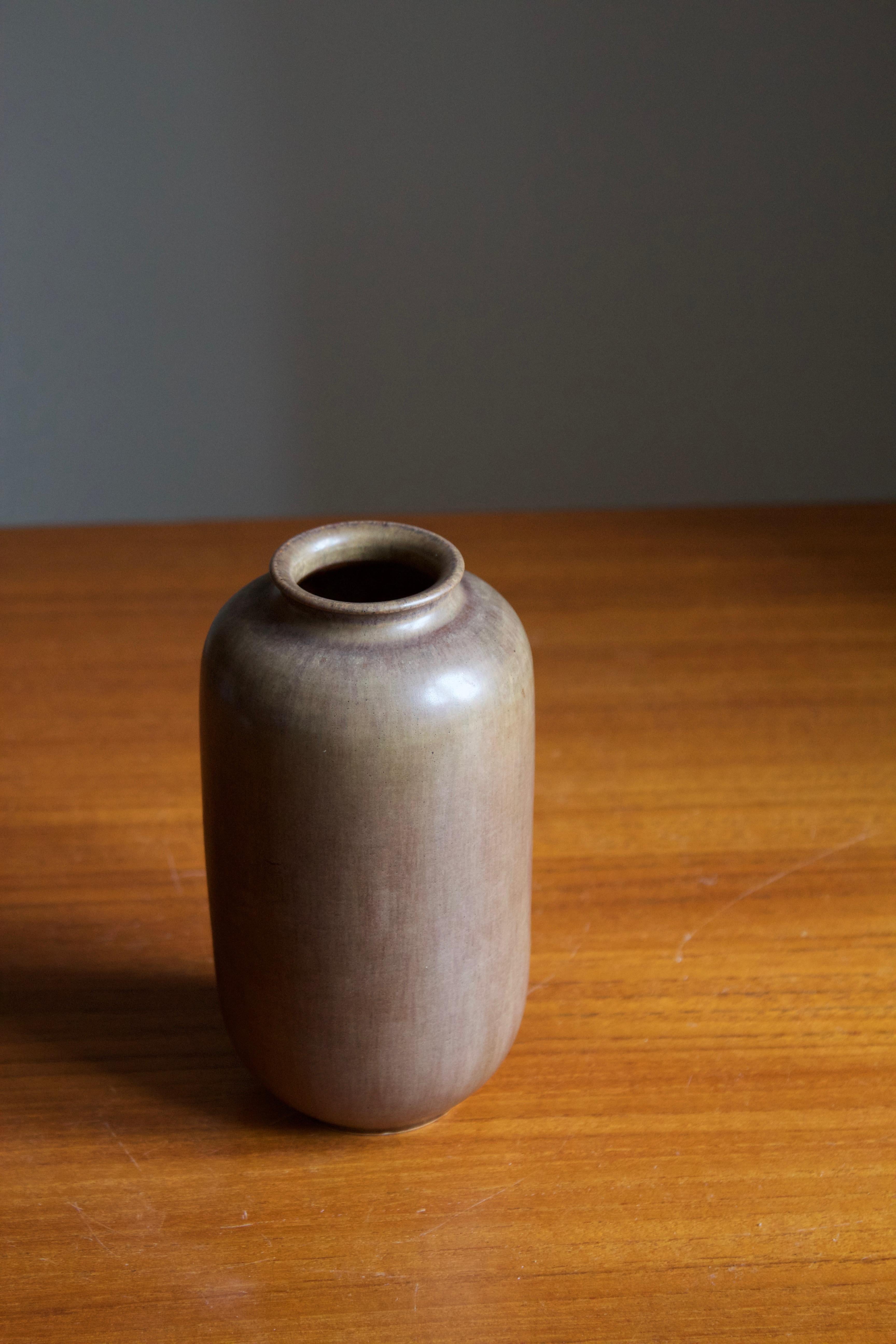 Mid-Century Modern Höganäs Keramik, Vase, Brown Glazed Stoneware, Sweden, 1960s
