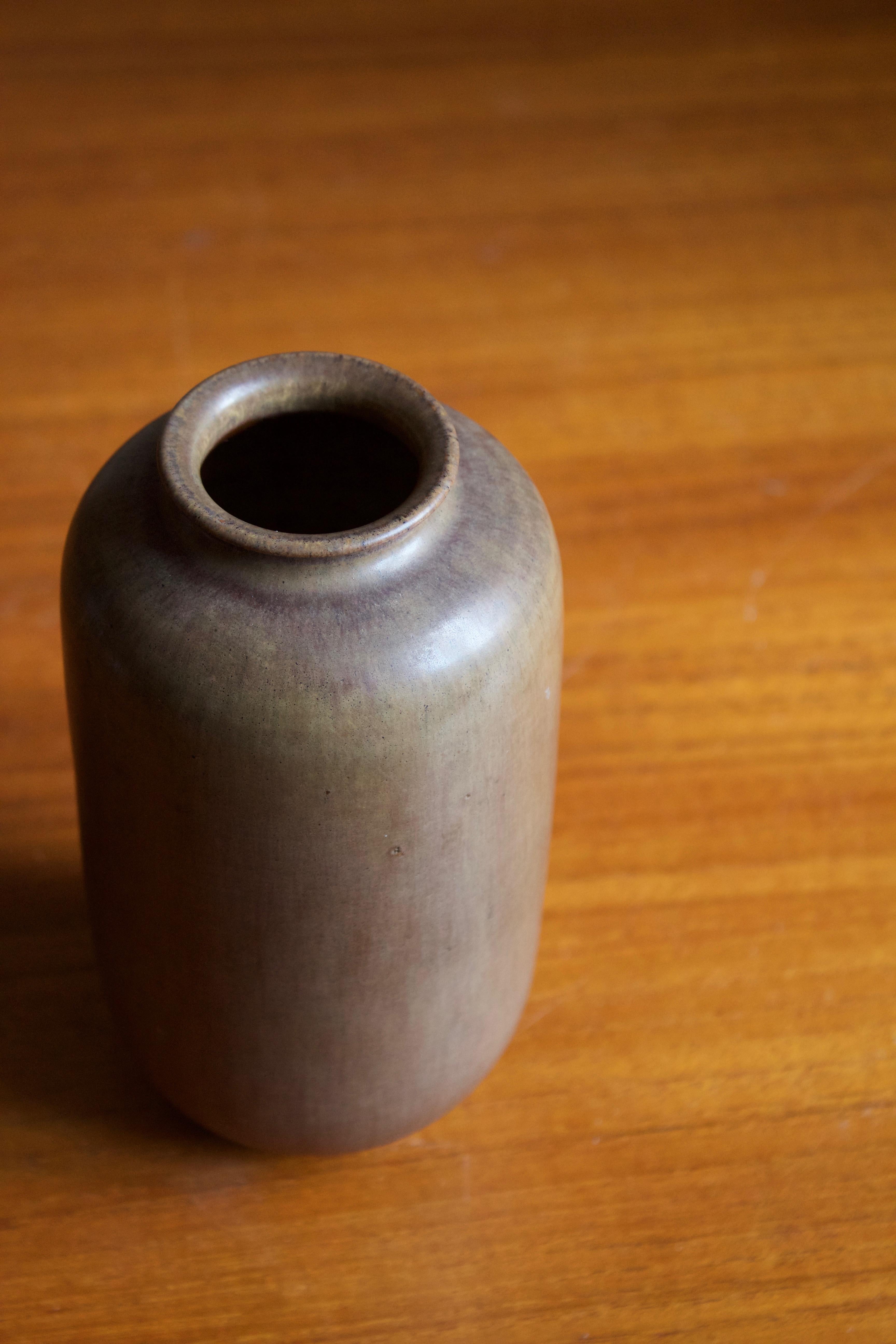 Swedish Höganäs Keramik, Vase, Brown Glazed Stoneware, Sweden, 1960s