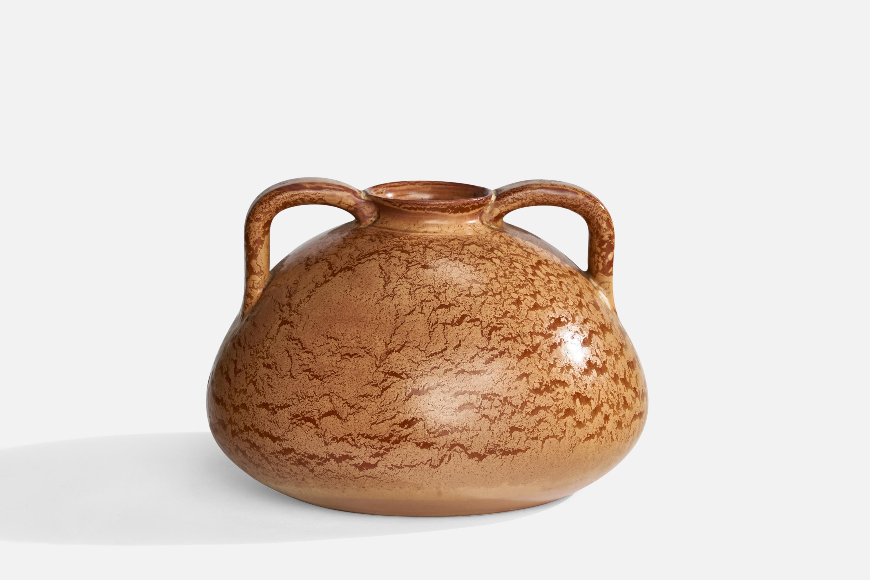Vase en céramique émaillée beige, conçu et produit par Höganäs Keramik, Suède, années 1940.