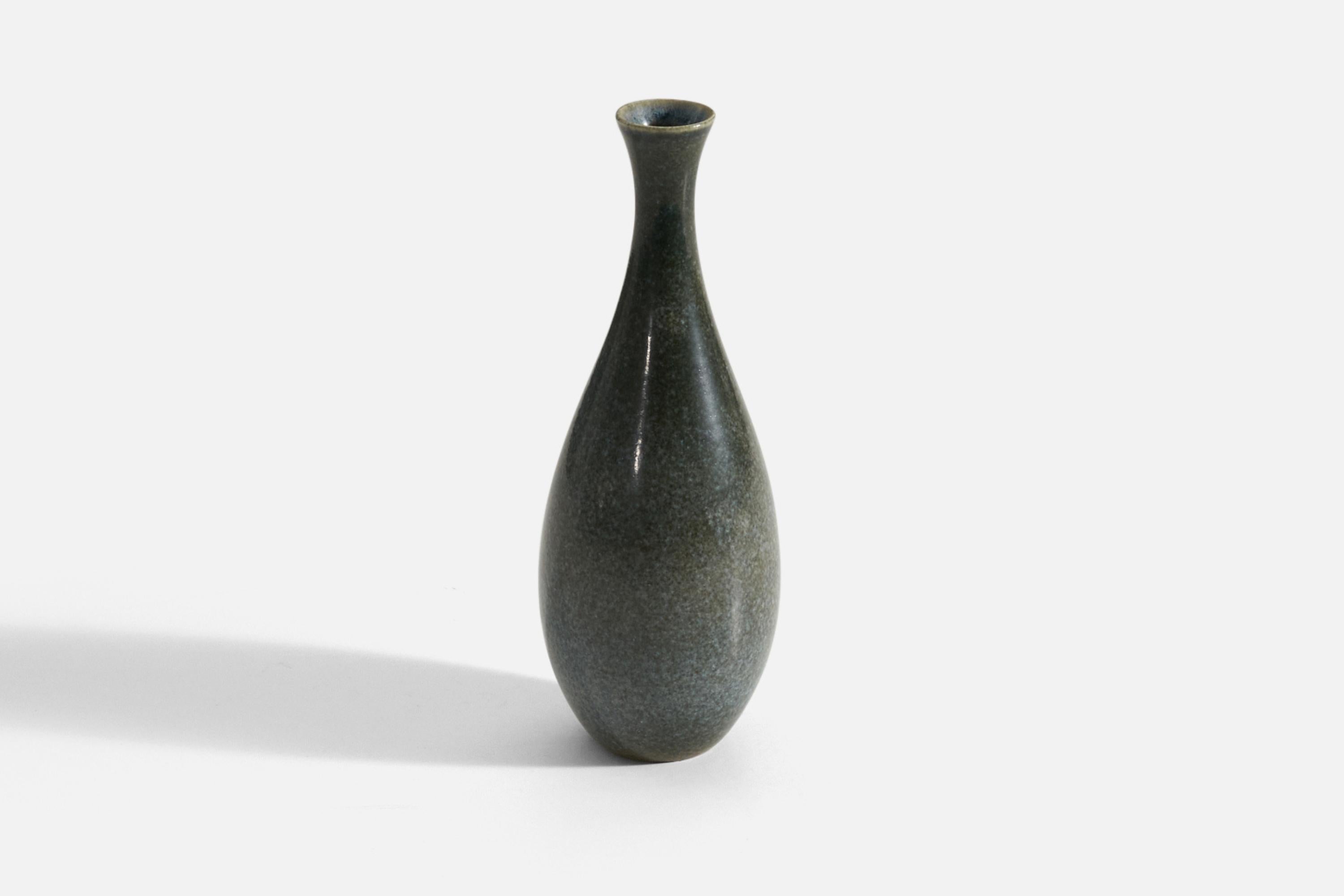 A dark green and grey-glazed stoneware vase, designed and produced by Höganäs Keramik, Sweden, 1940s. 

 