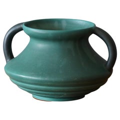 Vintage Höganäs Keramik, Vase, Green Glazed Ceramic, Sweden, 1940s