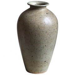 Vintage Höganäs Keramik, Vase, Grey Beige Glazed Stoneware, Sweden, 1960s