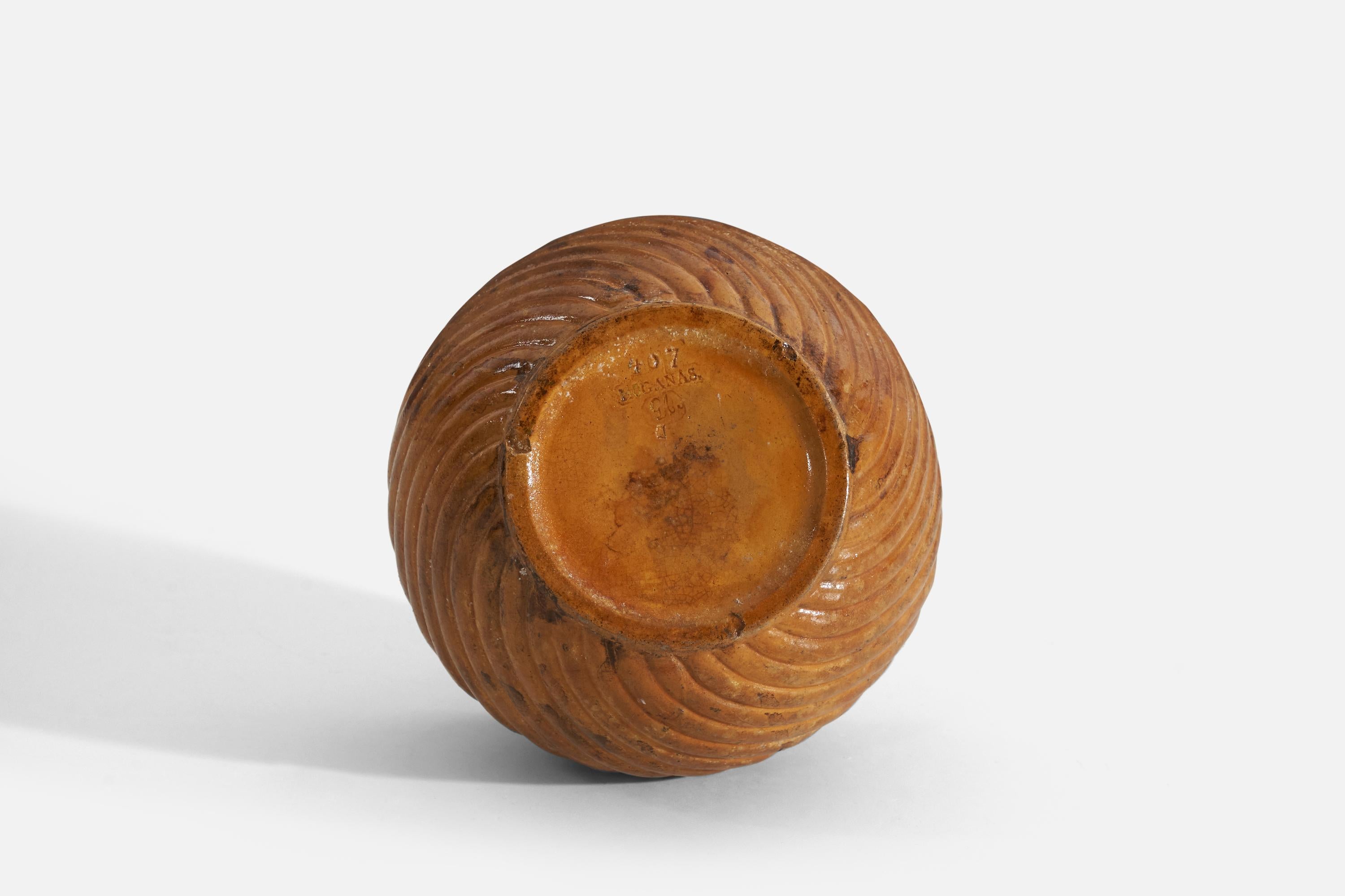 Mid-20th Century Höganas Keramik, Vase, Orange-Glazed Stoneware, Höganäs, Sweden, 1940s For Sale