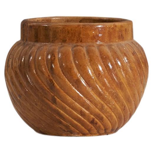 Höganas Keramik, Vase, Orange-Glazed Stoneware, Höganäs, Sweden, 1940s For Sale