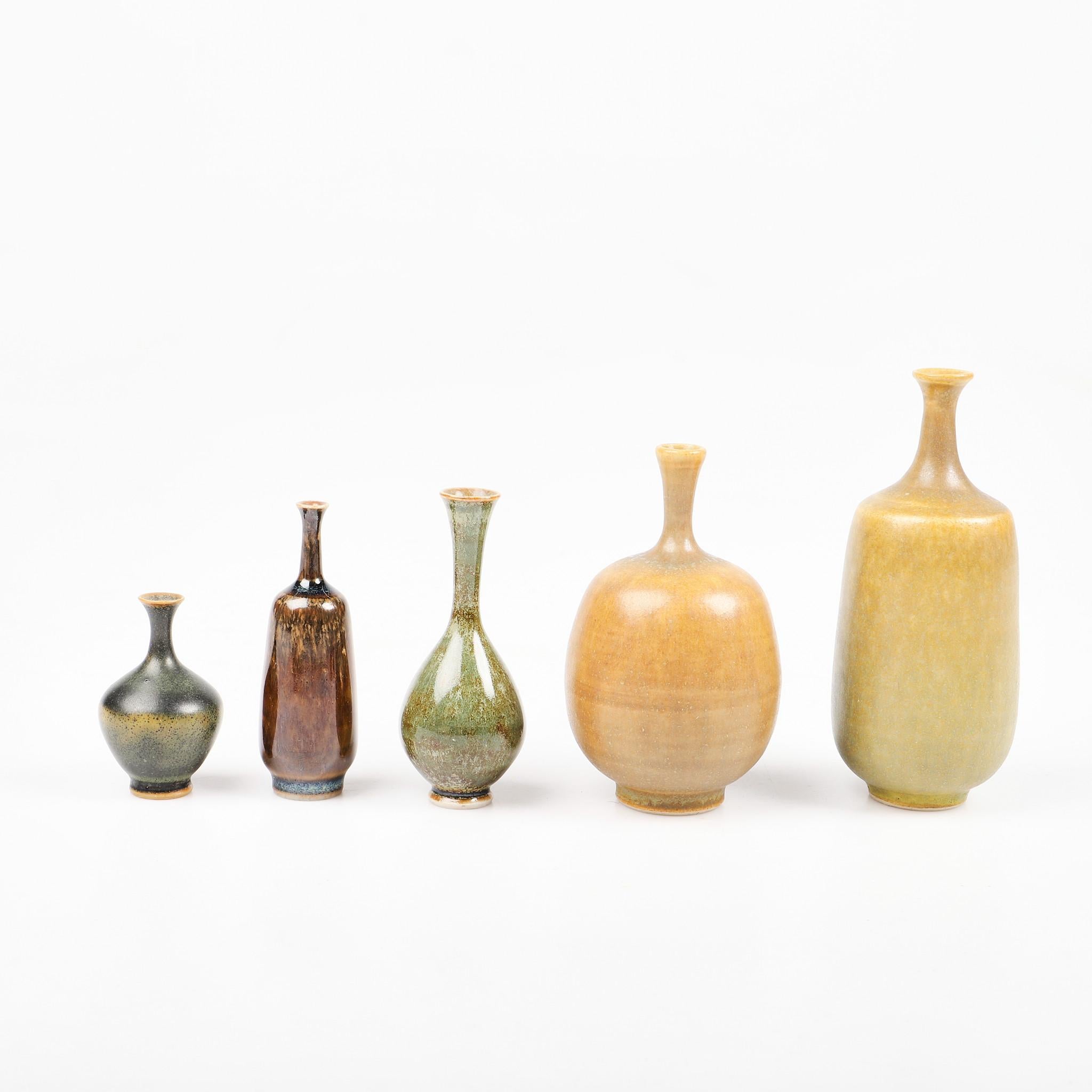 Höganäs, Set of 15 Stoneware Miniature Vases and Bowls, Signed, Sweden, 1960s 1