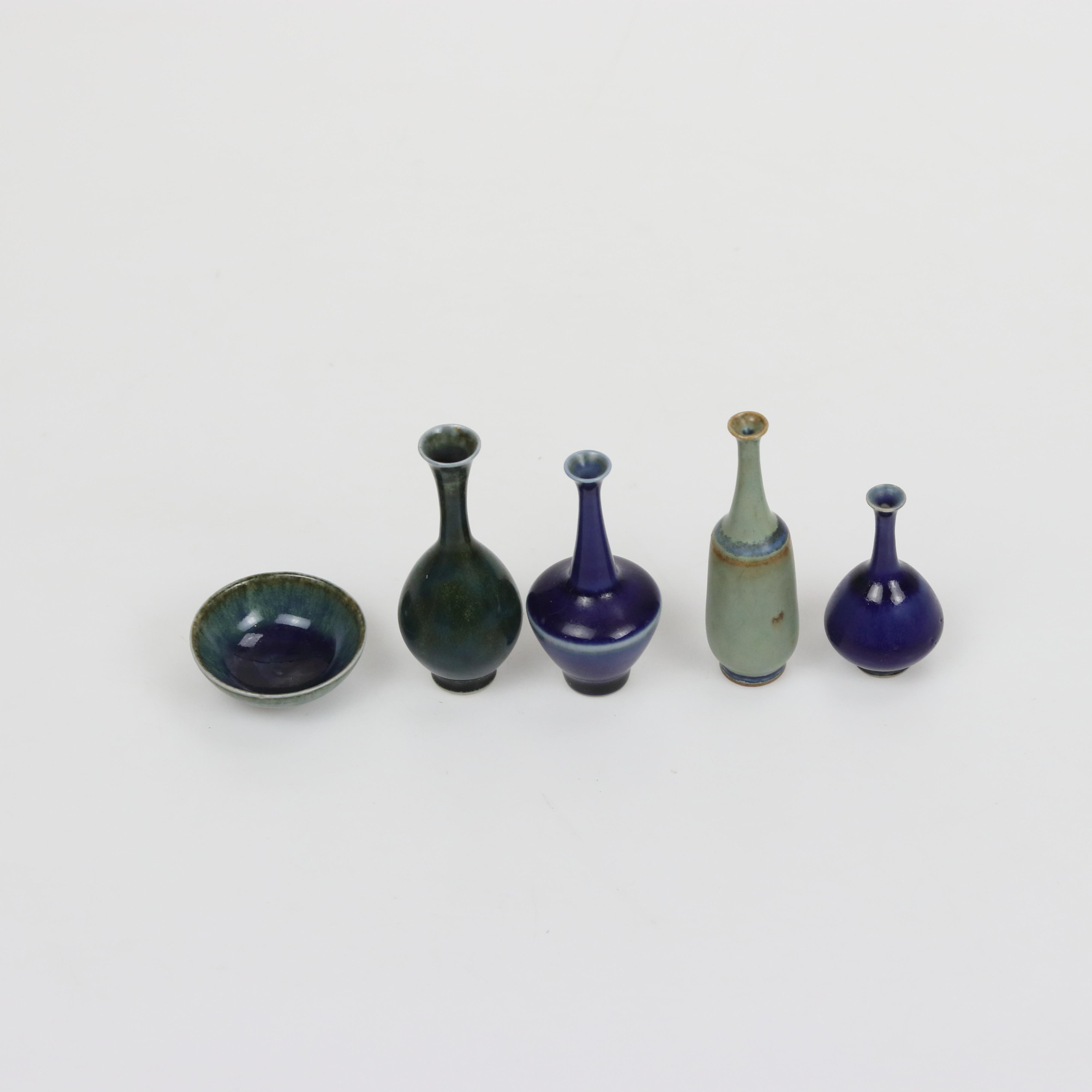 Höganäs, Set of 15 Stoneware Miniature Vases and Bowls, Signed, Sweden, 1960s 2