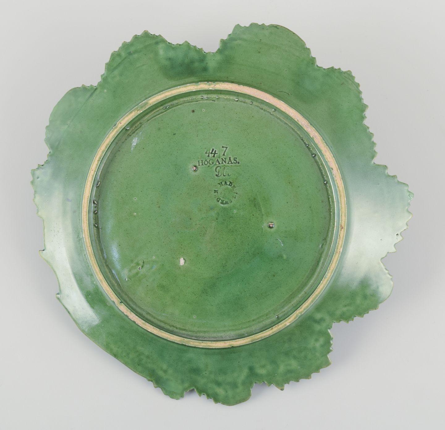 Höganäs, Sweden, Art Nouveau ceramic dish. Leaves in relief. Early 20th C. In Excellent Condition For Sale In København, Copenhagen