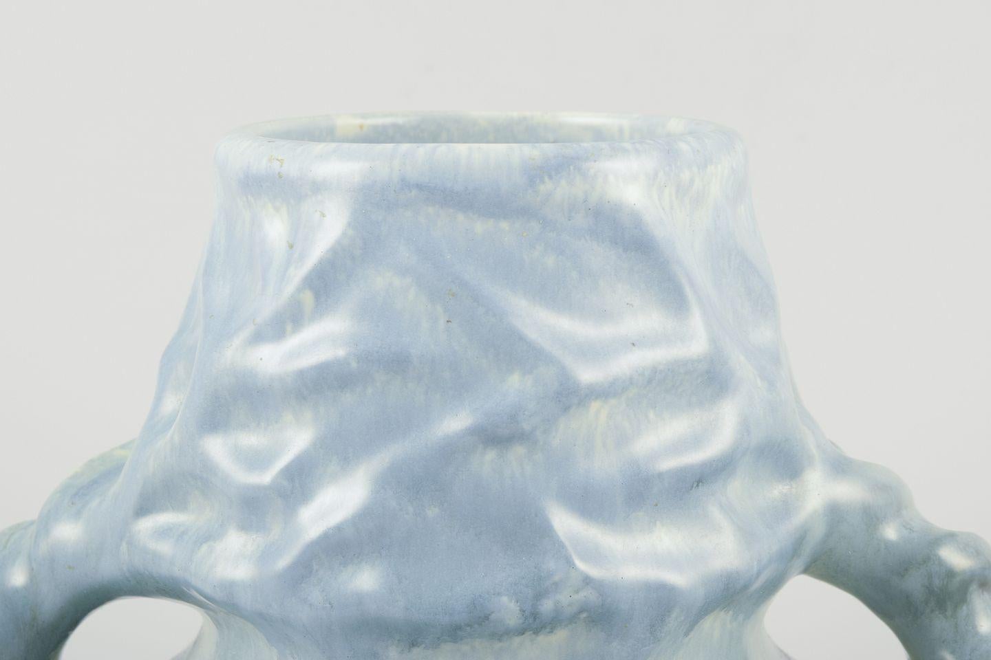 Glazed Höganäs, Sweden. Large Art Nouveau ceramic vase with two handles. Approx. 1900 For Sale