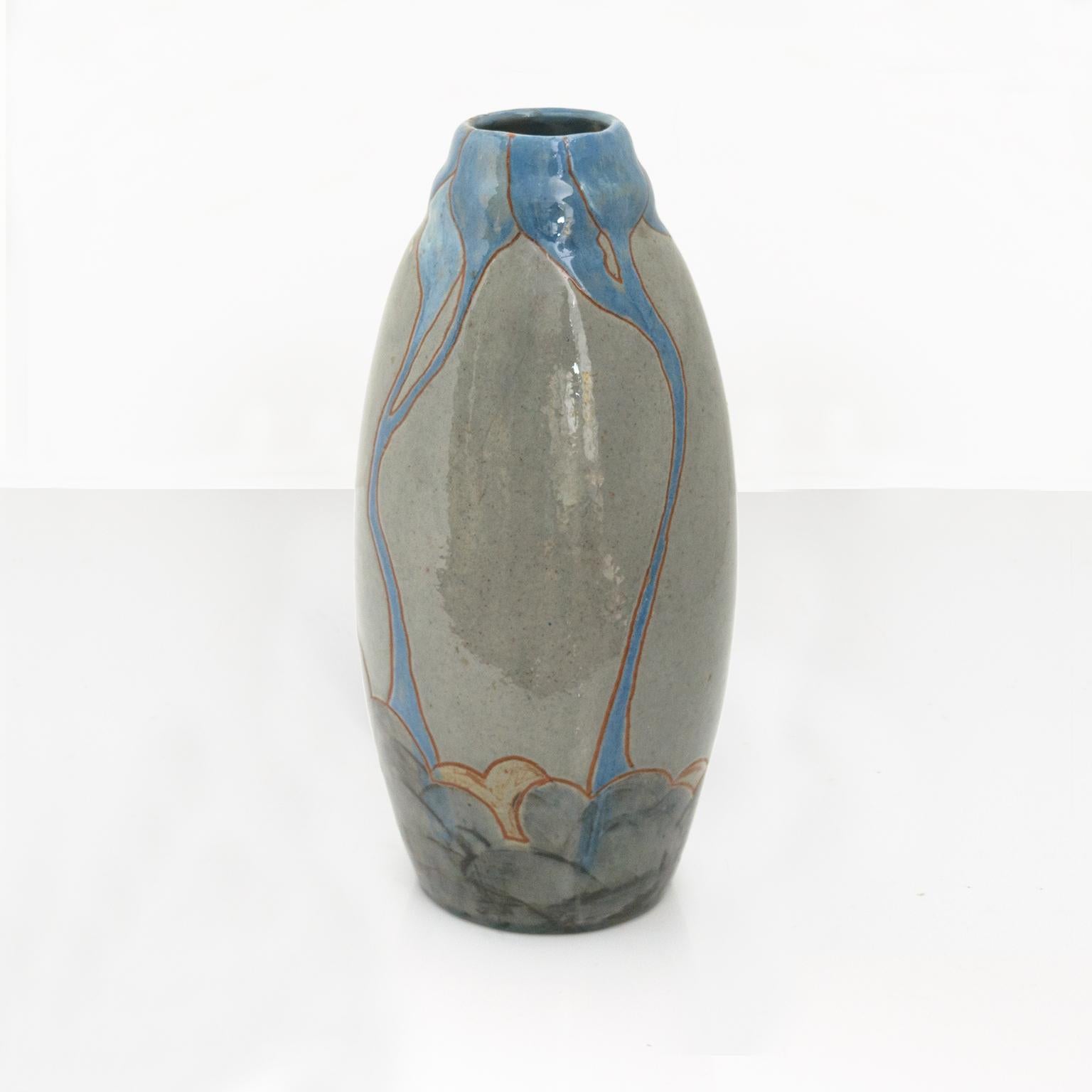 Scandinavian Hoganas, Swedish Art Nouveau Ceramic Vase, Circa 1910 For Sale
