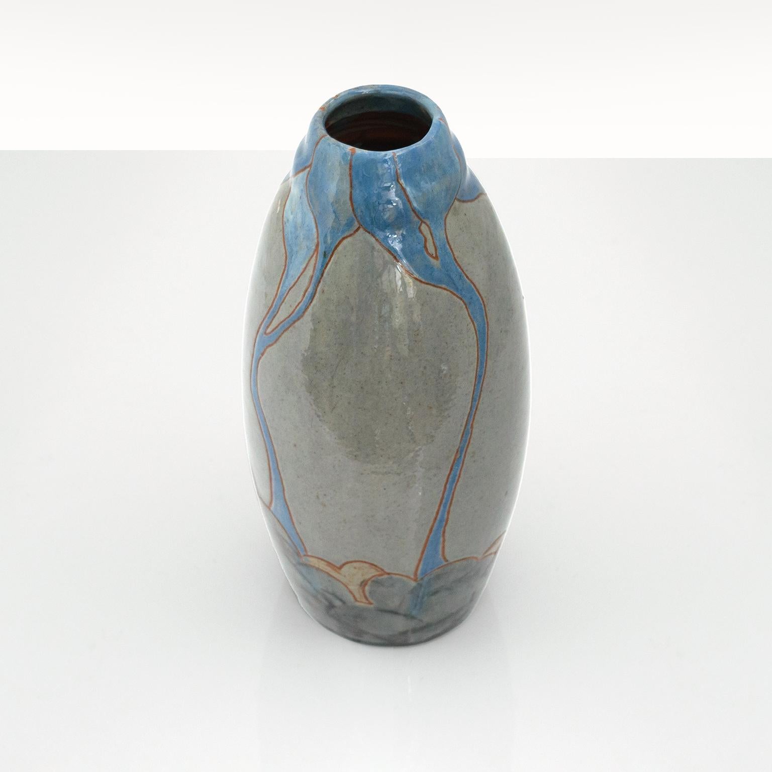 Hoganas, Swedish Art Nouveau Ceramic Vase, Circa 1910 In Good Condition For Sale In New York, NY