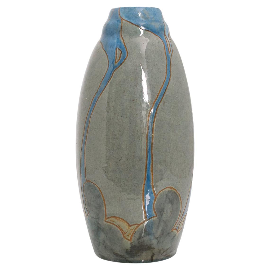 Hoganas, Swedish Art Nouveau Ceramic Vase, Circa 1910 For Sale