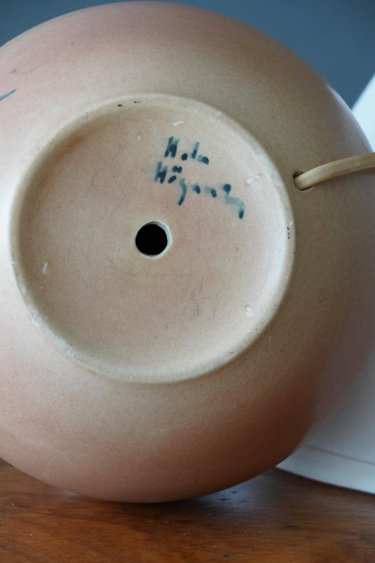 Höganäs, Table Lamp, Pink Beige Blue Handpainted Ceramic, Sweden, 1940s In Good Condition In West Palm Beach, FL