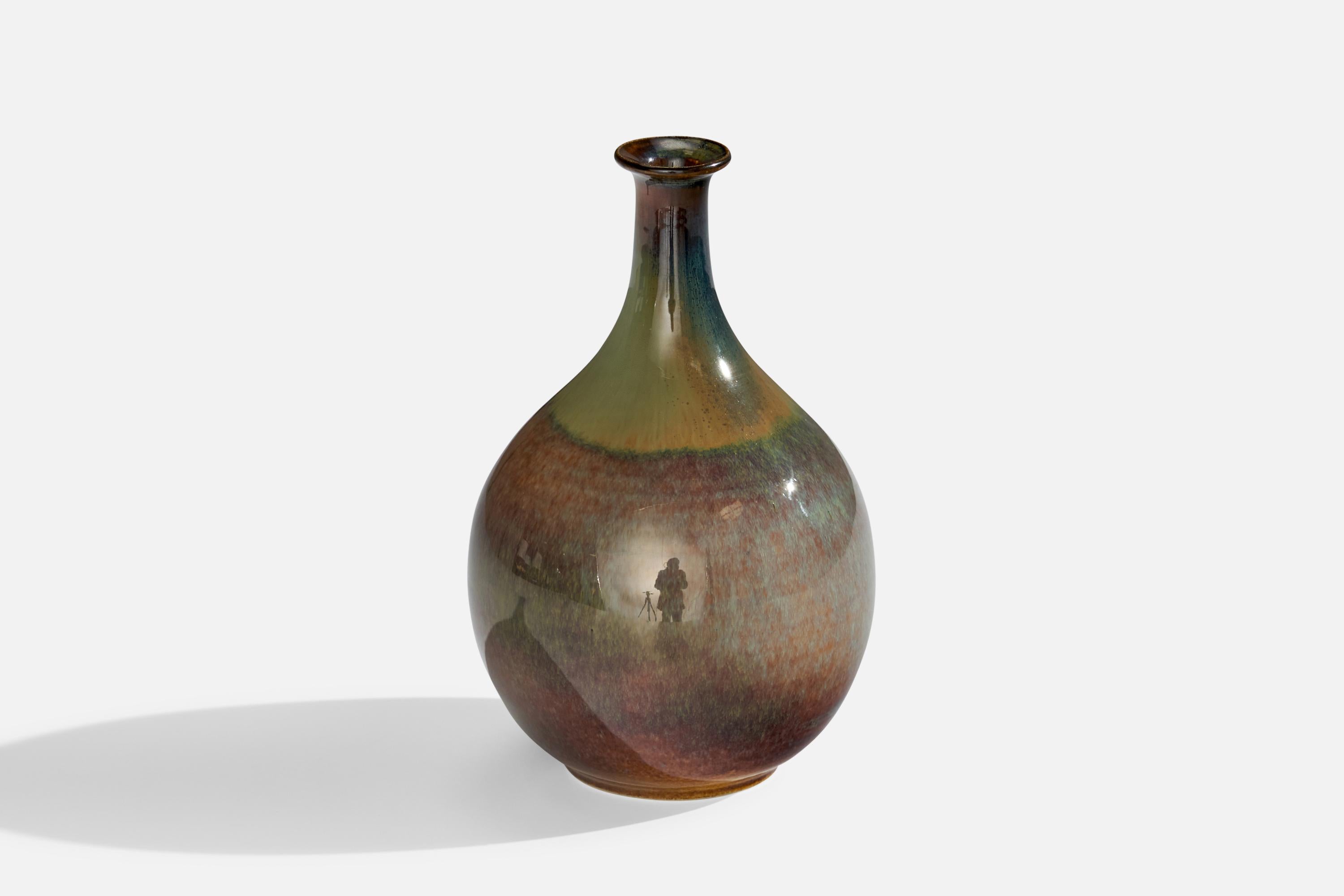 Vase aus blau und grün glasiertem Steinzeug, entworfen und hergestellt von Höganäs Keramik, Schweden, ca. 1960er Jahre.