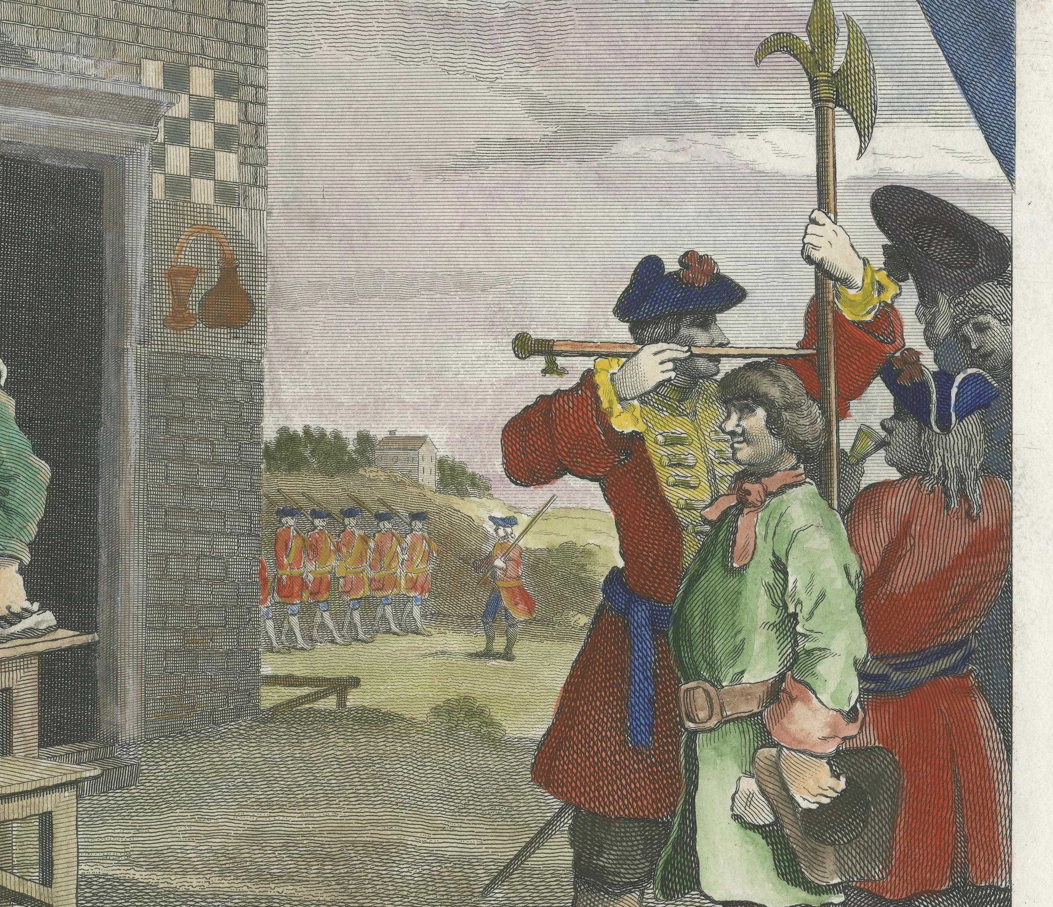 Gravé Gravure satirique de Hogarth datant de 1756 en Angleterre : Un chef-d'œuvre patriotique, publié en 1799 en vente