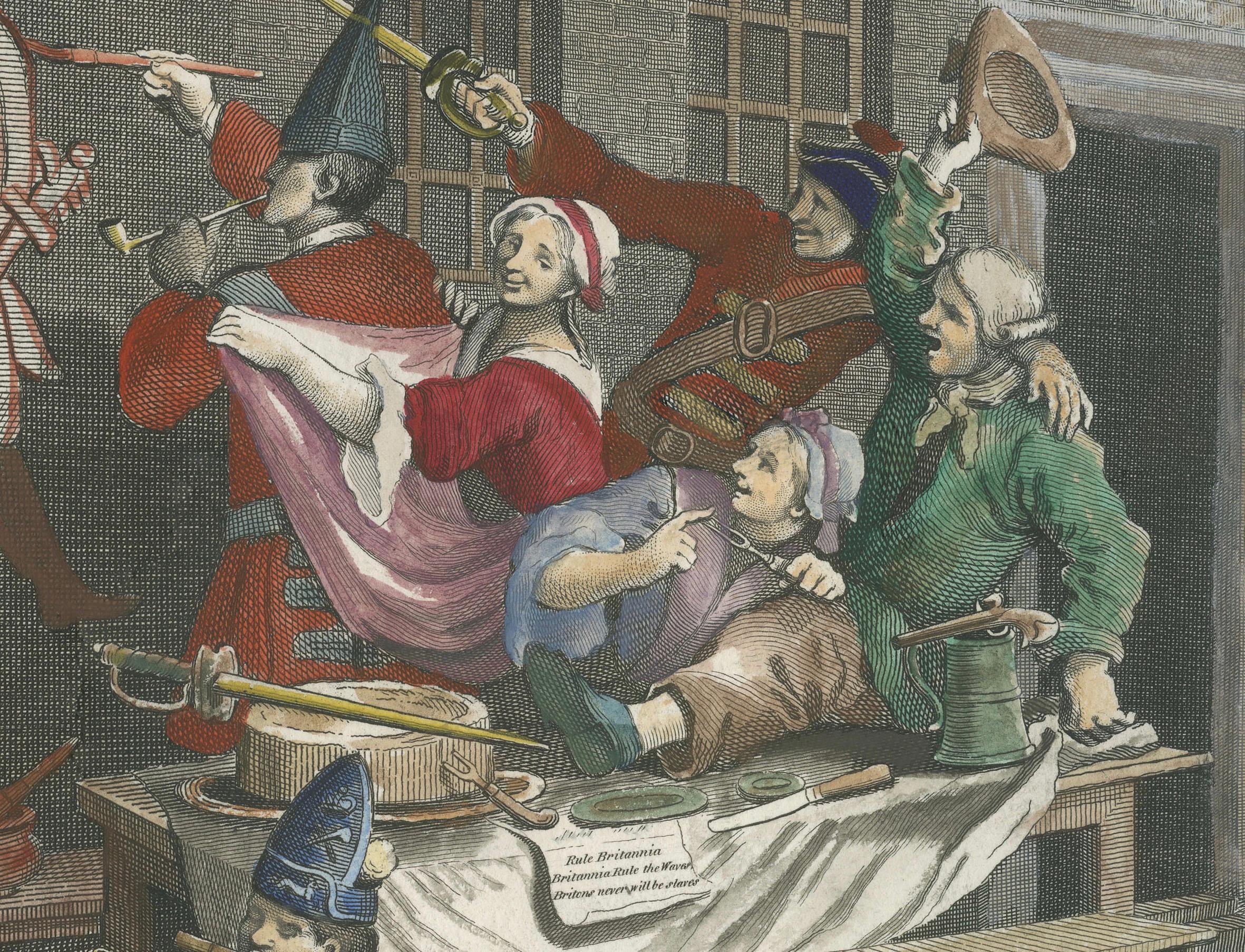 Fin du XVIIIe siècle Gravure satirique de Hogarth datant de 1756 en Angleterre : Un chef-d'œuvre patriotique, publié en 1799 en vente