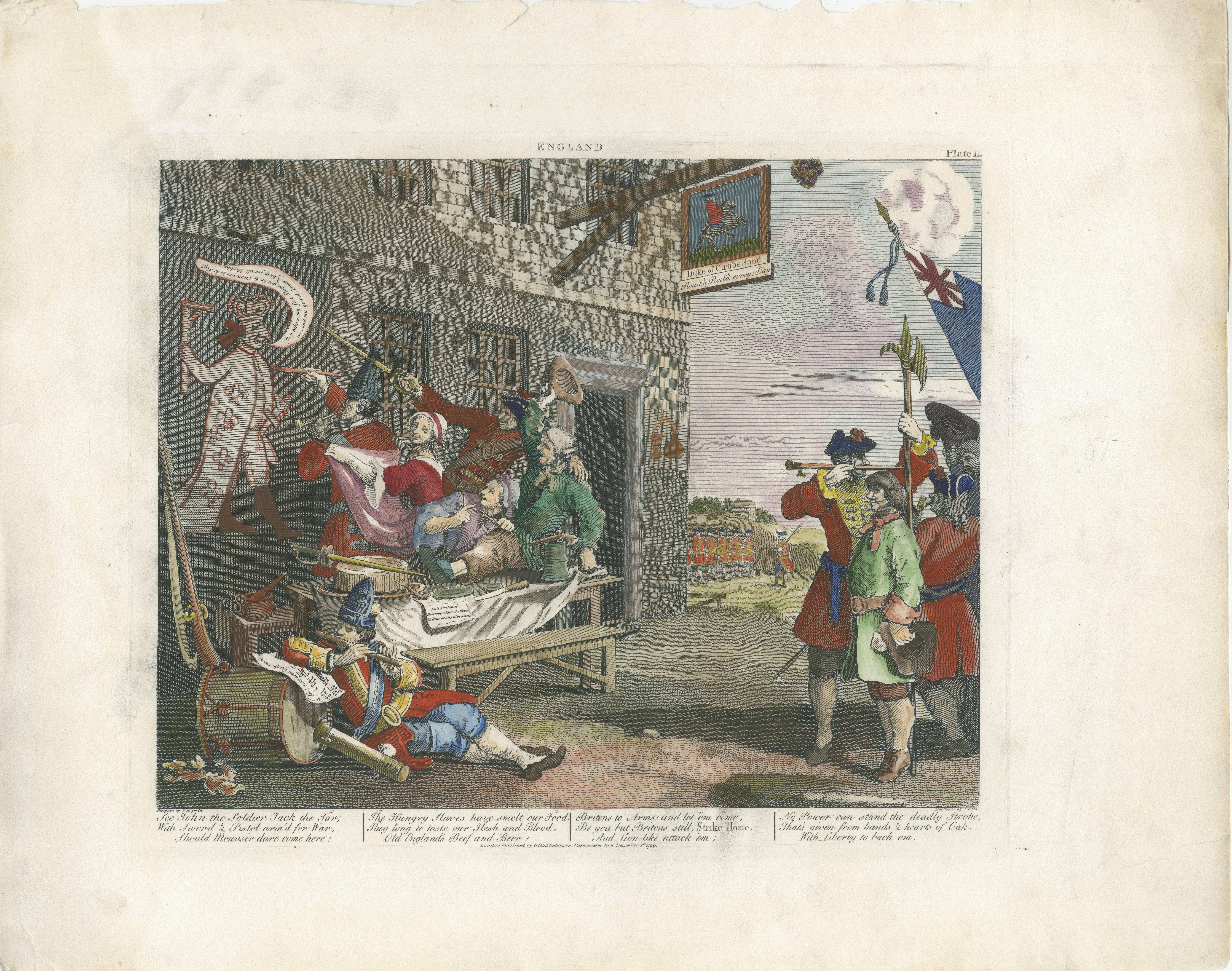 Gravure satirique de Hogarth datant de 1756 en Angleterre : Un chef-d'œuvre patriotique, publié en 1799 en vente 2