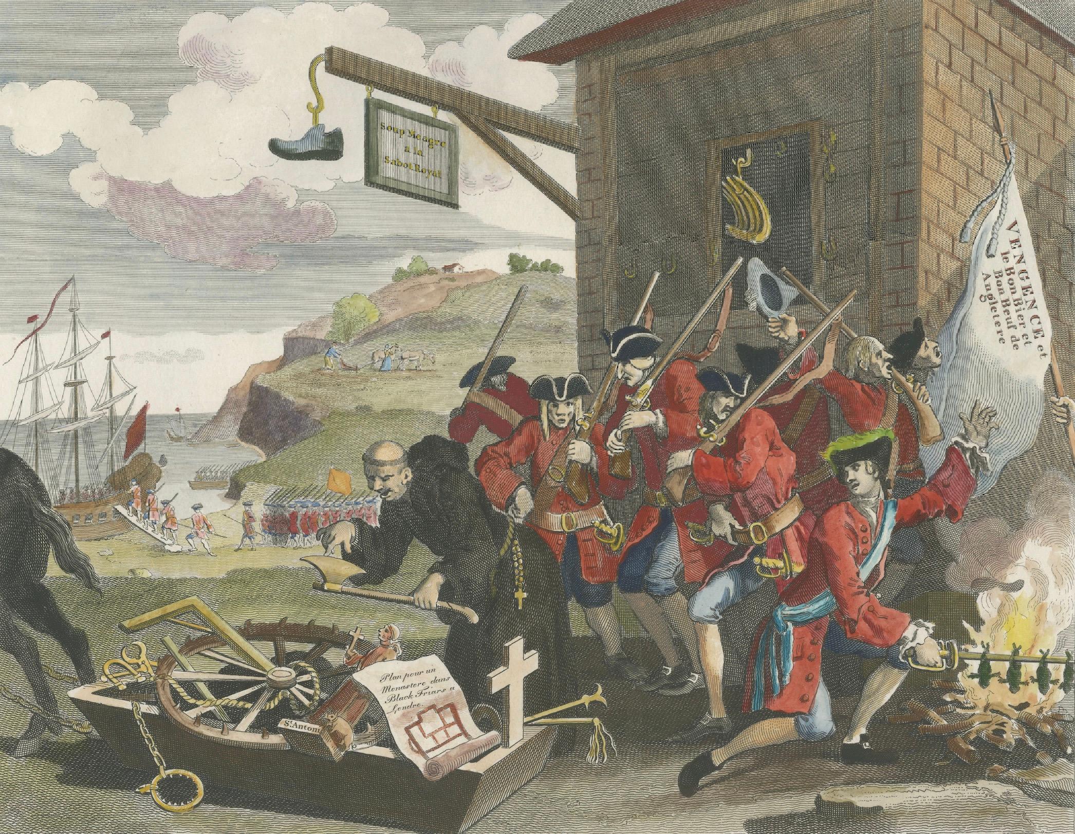 Impression satirique « France » de Hogarth de 1756 : une pièce d'antiquités éparpillée - publiée en 1798 en vente 1