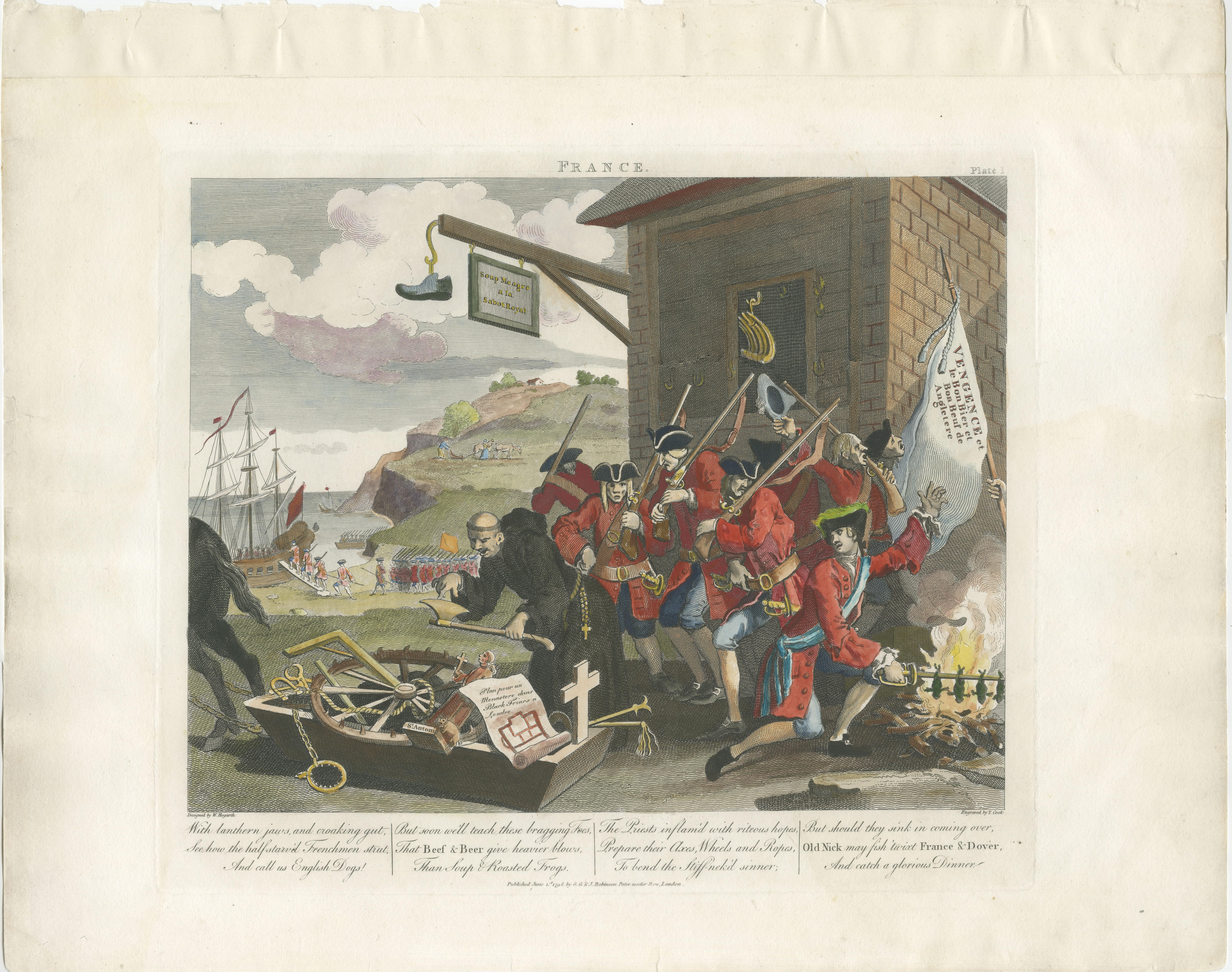 Impression satirique « France » de Hogarth de 1756 : une pièce d'antiquités éparpillée - publiée en 1798 en vente 3