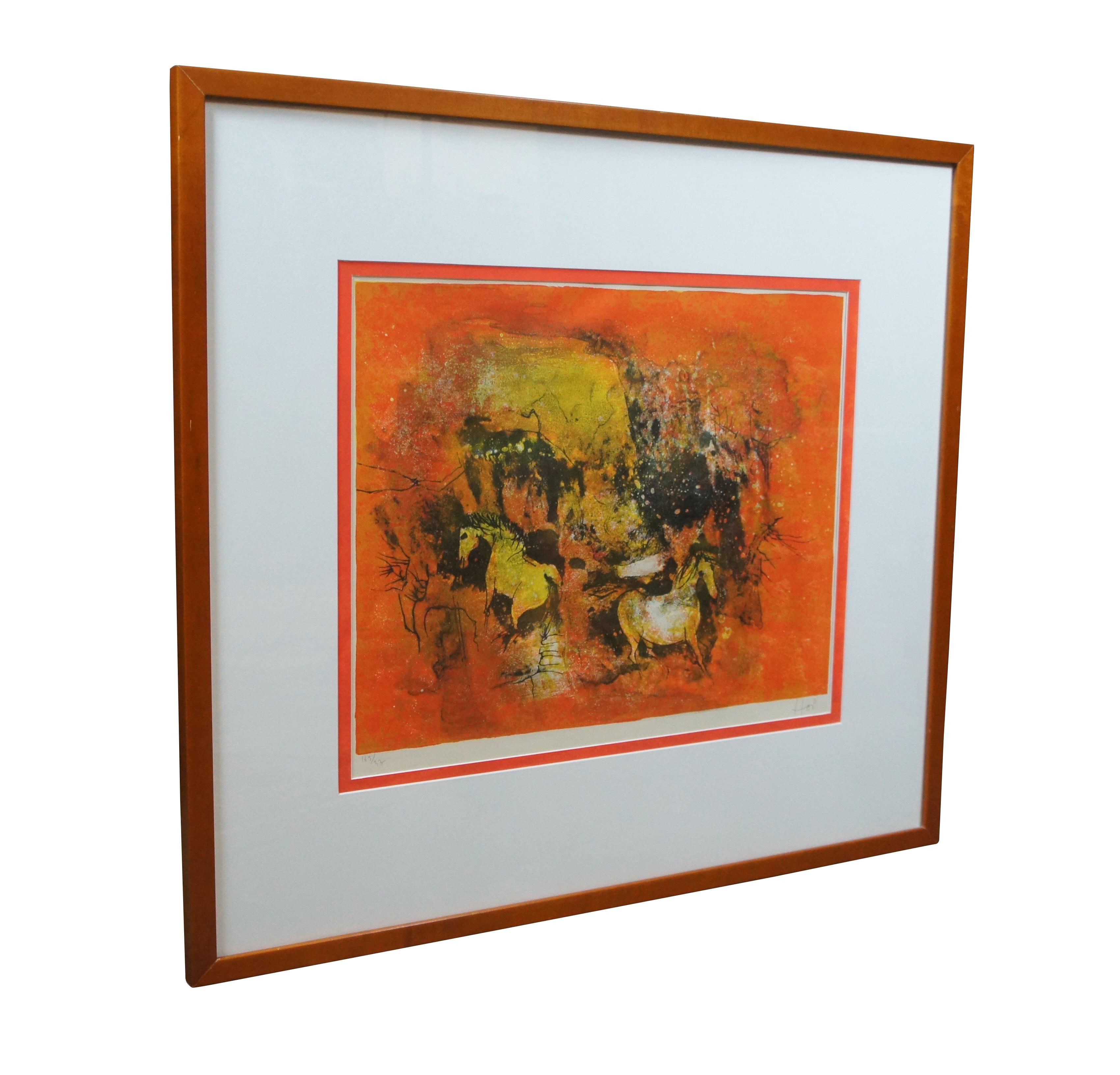 Mid-Century Modern Hoi Lebadang 1960s Abstract Equestrian Pair of Horses Lithograph Print 33