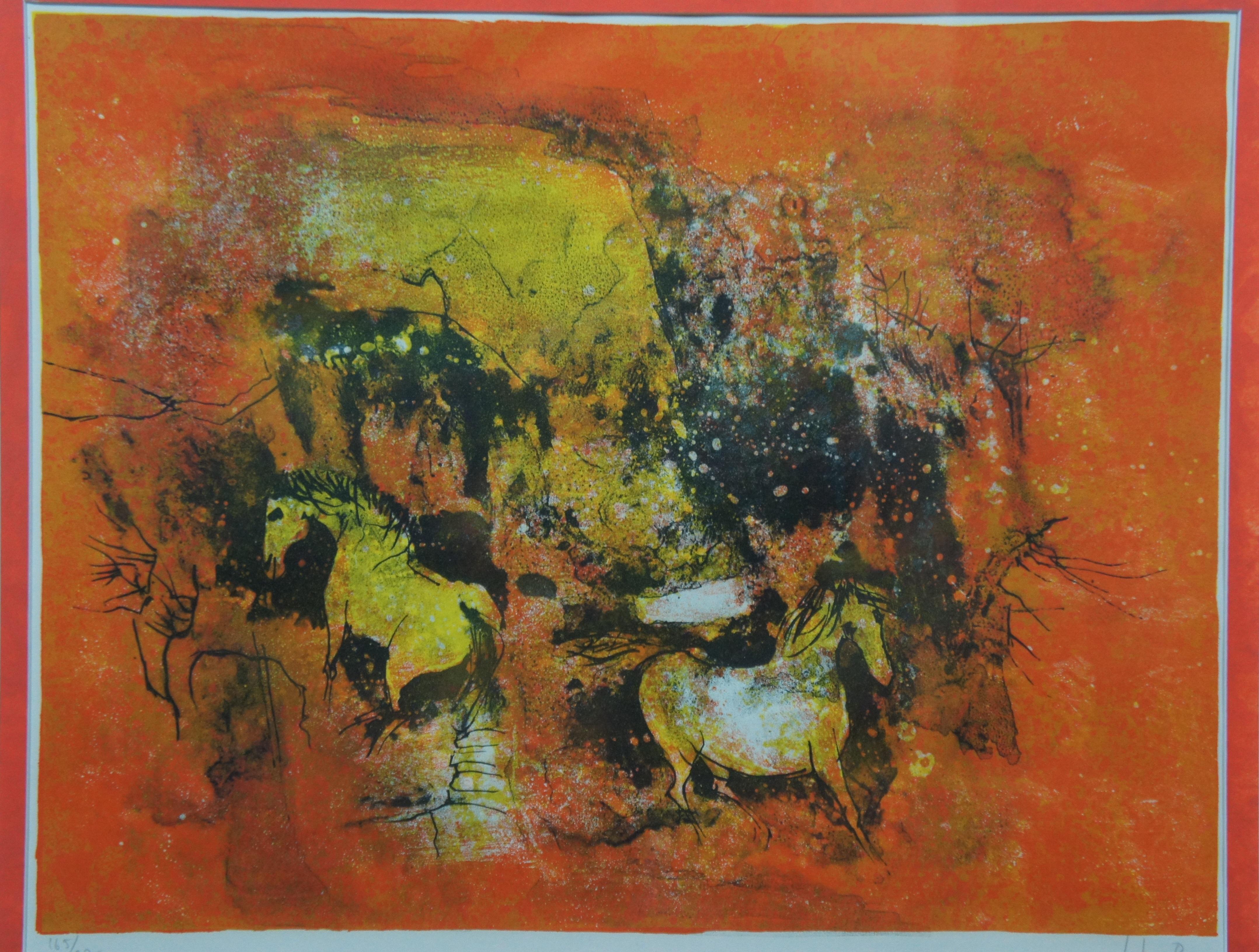Paper Hoi Lebadang 1960s Abstract Equestrian Pair of Horses Lithograph Print 33