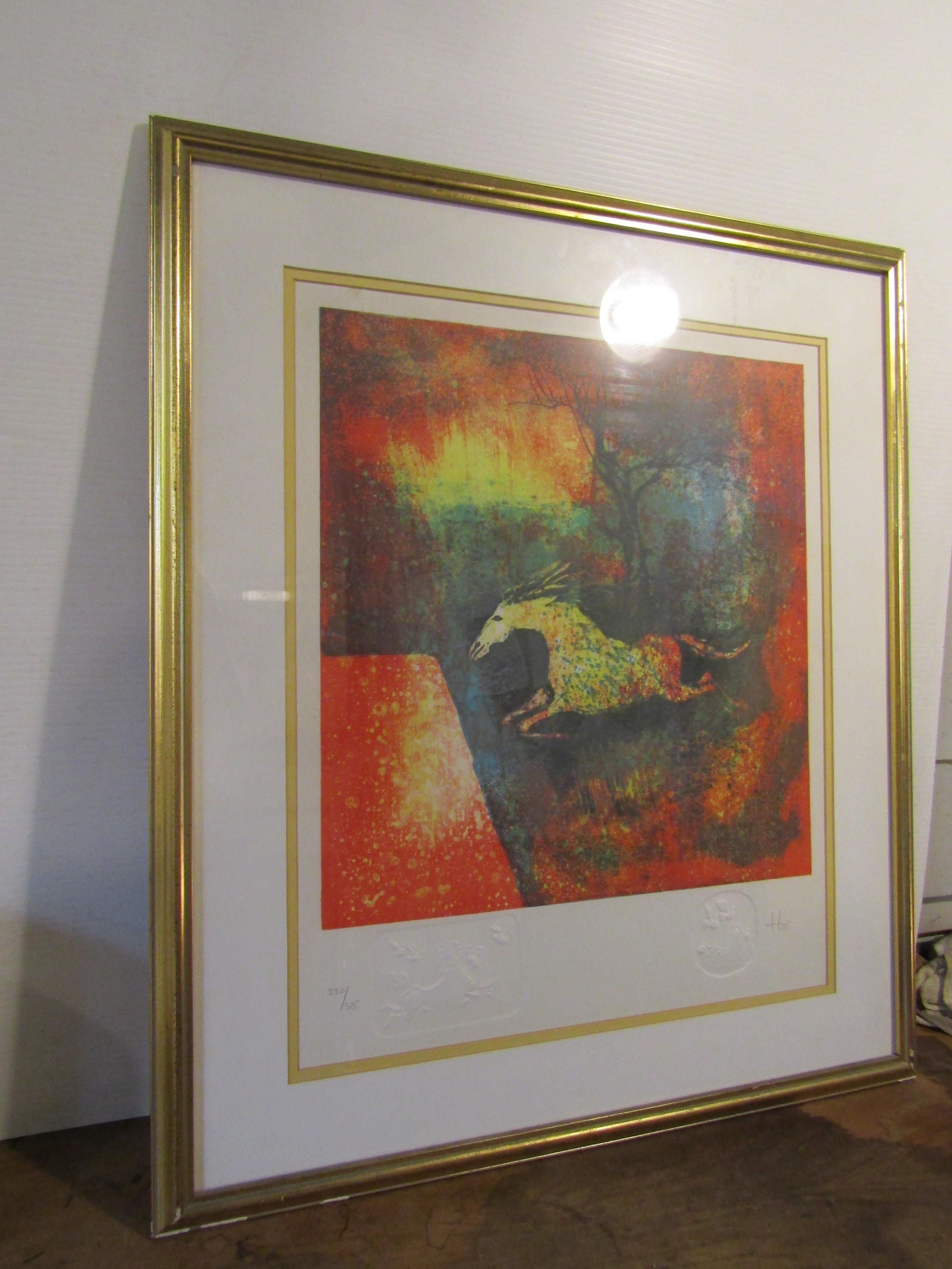 XX secolo Litografia sul cavallo di Hoi Lebadang, stampa firmata dall'artista in edizione limitata in vendita