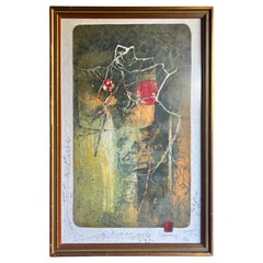 Litografia su carta tessuta di Hoi Lebadang - Albero con due soli rossi