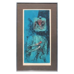 Blue Figurative Surrealist Abstract Lithograph Edition 106 of 260