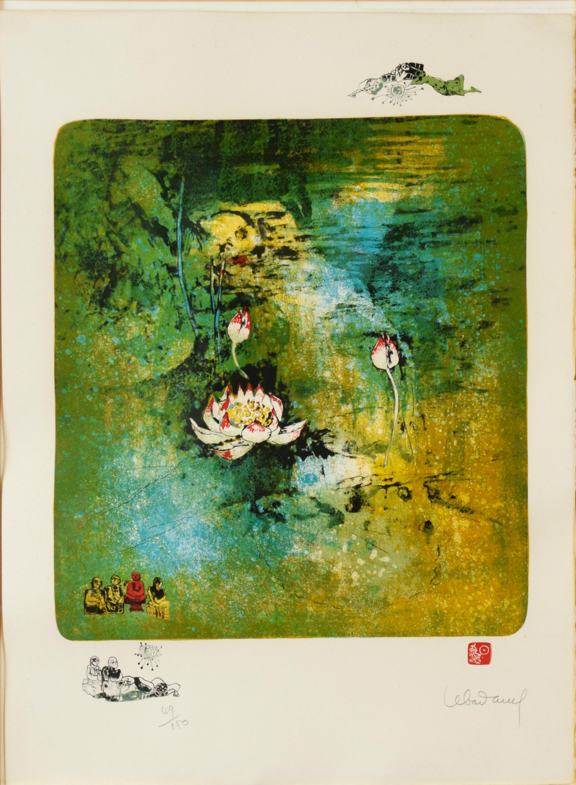White Lotus Lithograph - Painting by Hoi Lebadang