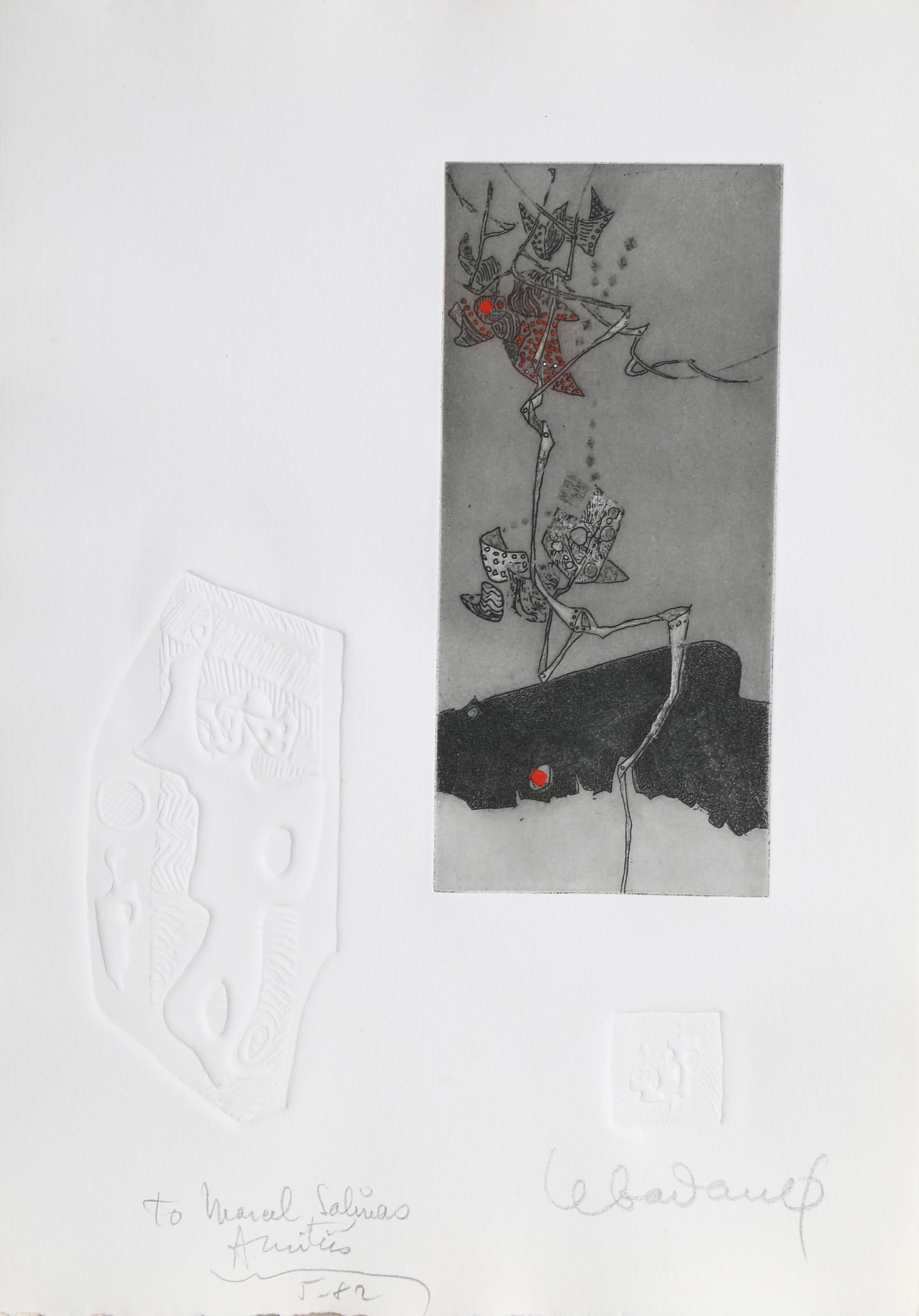 Hoi Lebadang (alias Hoi), vietnamita (1922 - 2015) -  Autumn Tree Branch. Anno: 1982, Medium: Acquaforte con rilievo, firmata e dedicata a matita, Edizione: EA, Dimensioni: 14  x 10 in. (35.56  x 25,4 cm) 