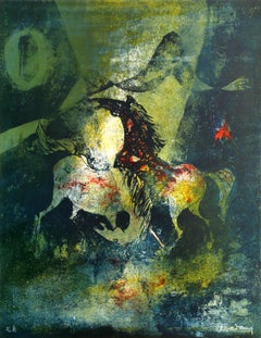 Battle Between Horses 2, Lithograph by Hoi Lebadang