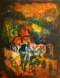 Vintage Battle Between Horses 3, Lithograph by Hoi Lebadang