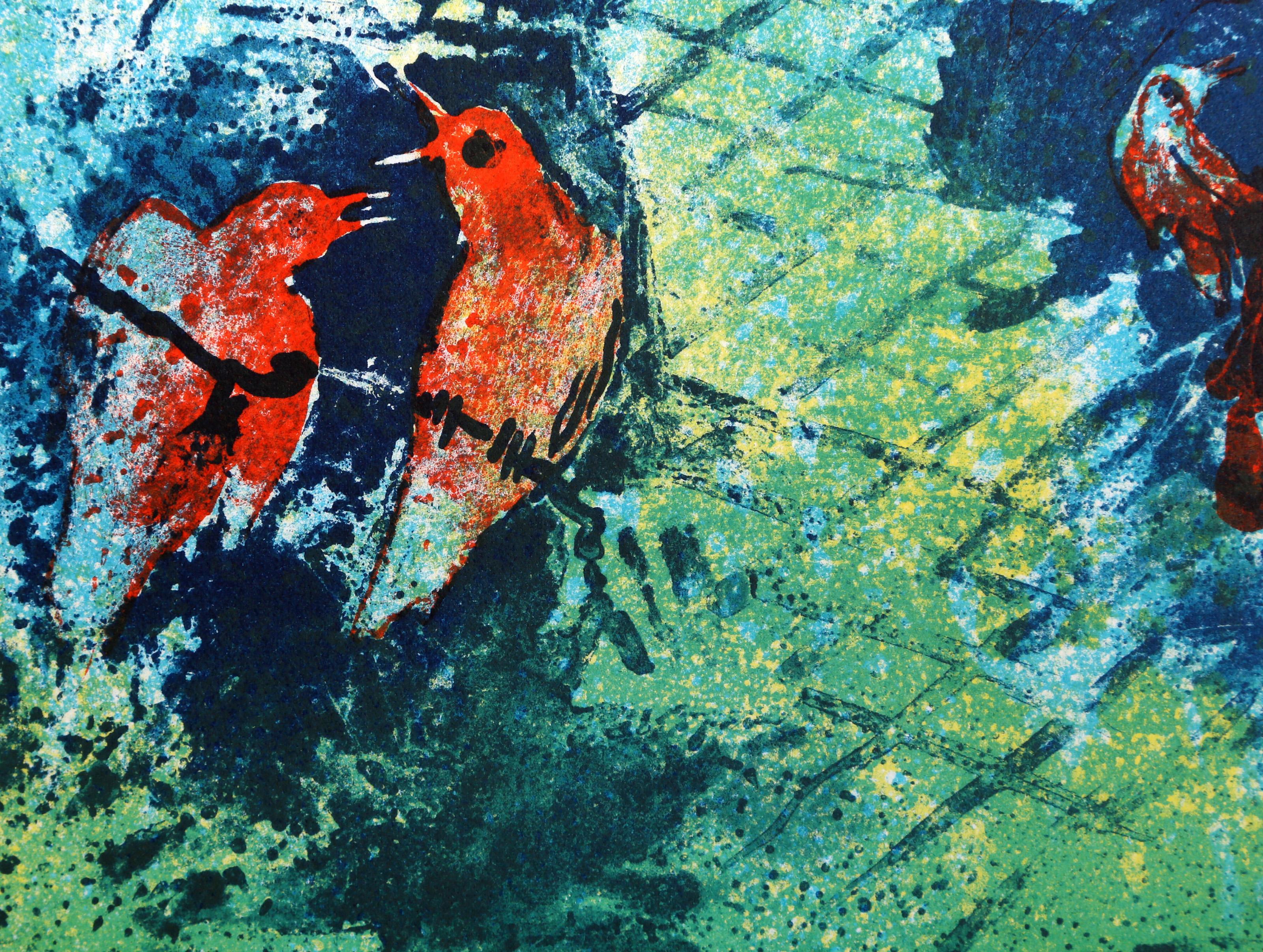Birds, Abstract Expressionist Lithograph by Hoi Lebadang For Sale 1