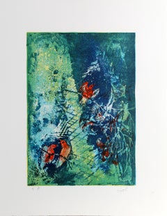 Birds, Abstract Expressionist Lithograph by Hoi Lebadang