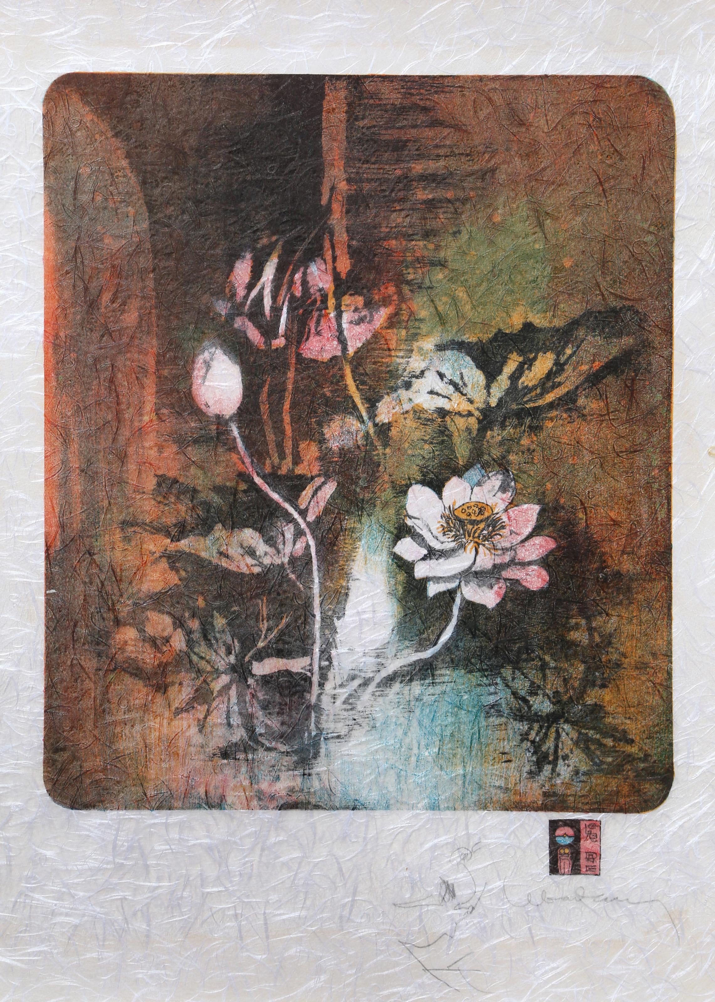 Lebadang (aka Hoi), Vietnamese (1922 - 2015) -  Blossoming Flowers. Year: circa 1970, Medium: Lithograph on Handmade paper, signed in pencil, Edition: EA, Size: 29 x 21 in. (73.66 x 53.34 cm) 
