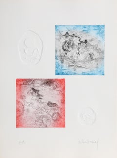 Blue and Red Horses, Etching by Hoi Lebadang