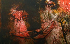 Barcos en la orilla 2, litografía de Hoi Lebadang