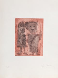 Vintage Couple Greeting with Flower (Red), Etching by Hoi Lebadang