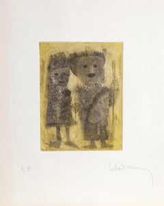 Vintage Couple Greeting with Flower (Yellow), Etching by Hoi Lebadang