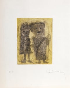 Couple Greeting with Flower (jaune), gravure de Hoi Lebadang