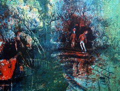 Pareja en los muelles, litografía expresionista abstracta firmada por Hoi Lebadang