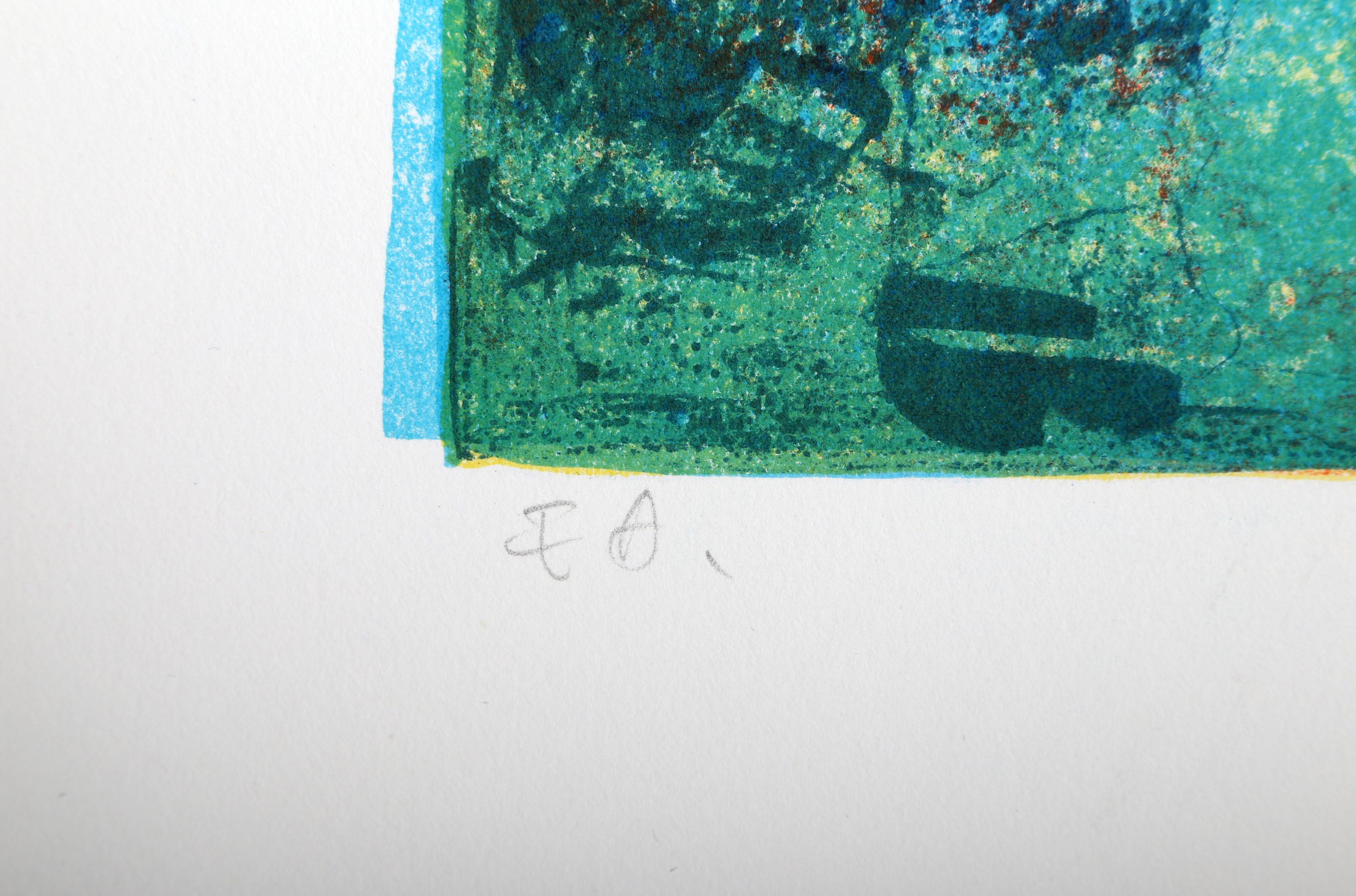 Couple on the Docks, lithographie expressionniste abstraite de Hoi Lebadang en vente 2