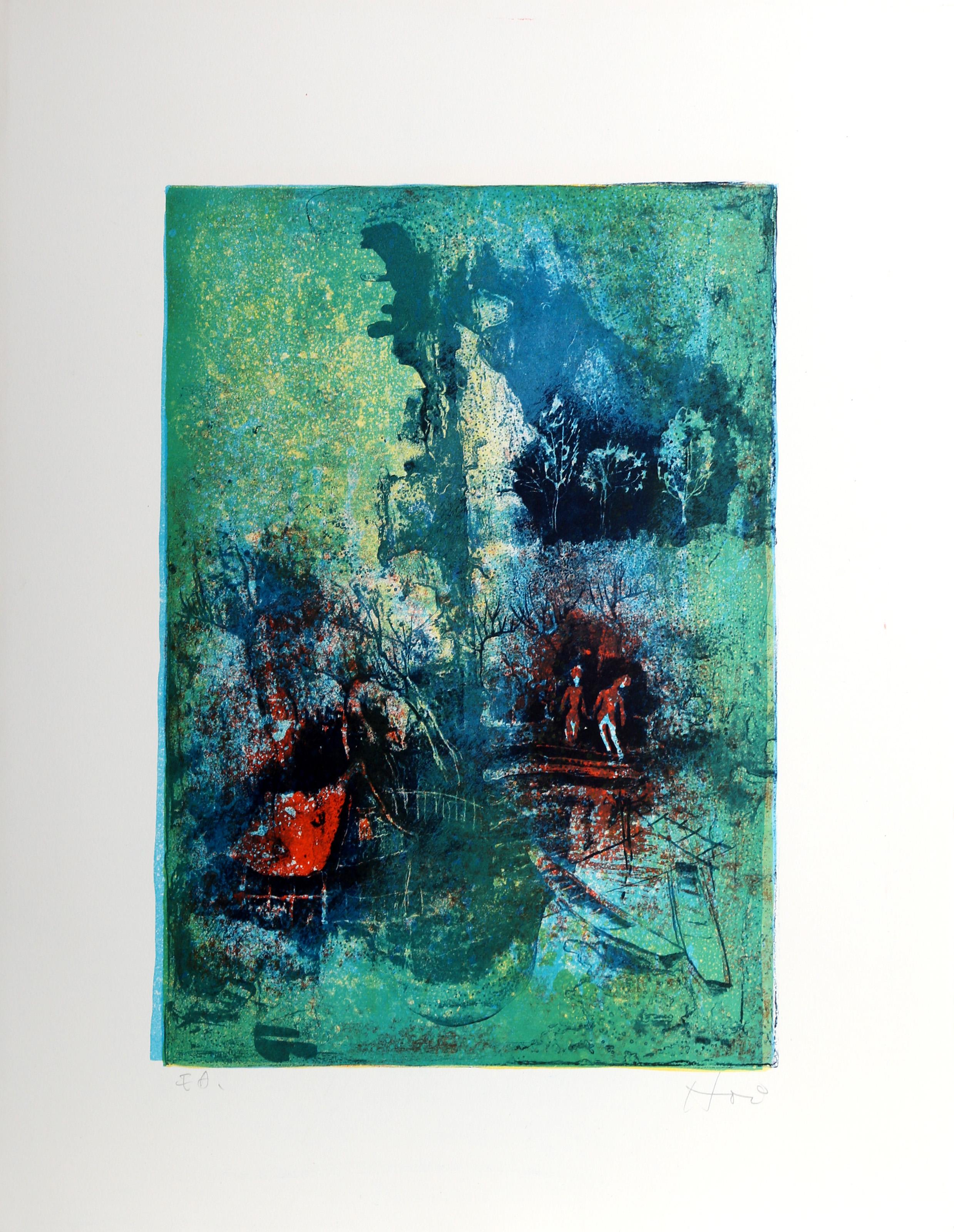 Lebadang (alias Hoi), Vietnamien (1922 - 2015) -  Couple sur les quais. Support : Lithographie sur Rives BFK : Lithographie sur Rives BFK, signée "Hoi" et numérotée au crayon, Édition : E.A., Taille de l'image : 18 x 12.5 pouces, Taille : 25.5 x