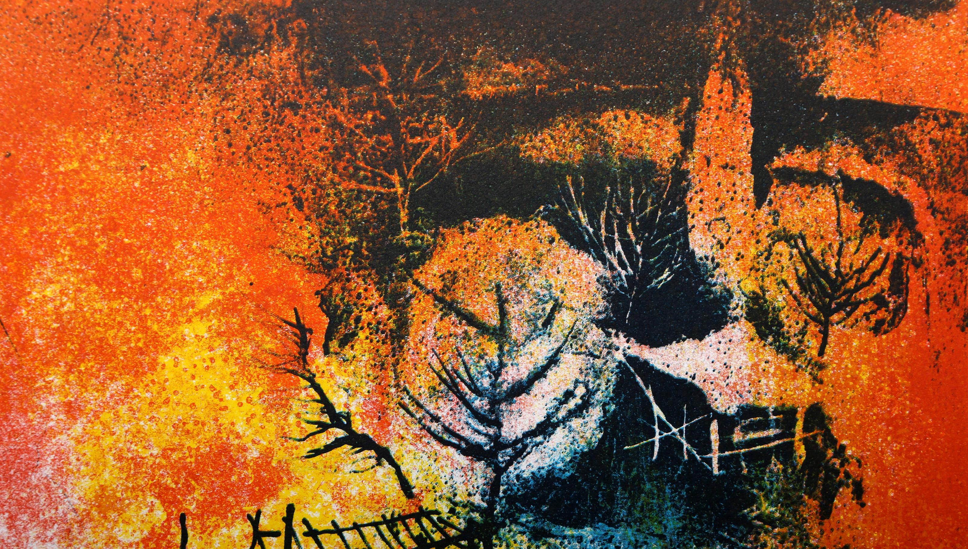 Docked Boats 3, Abstract Expressionist Lithograph by Hoi Lebadang For Sale 1