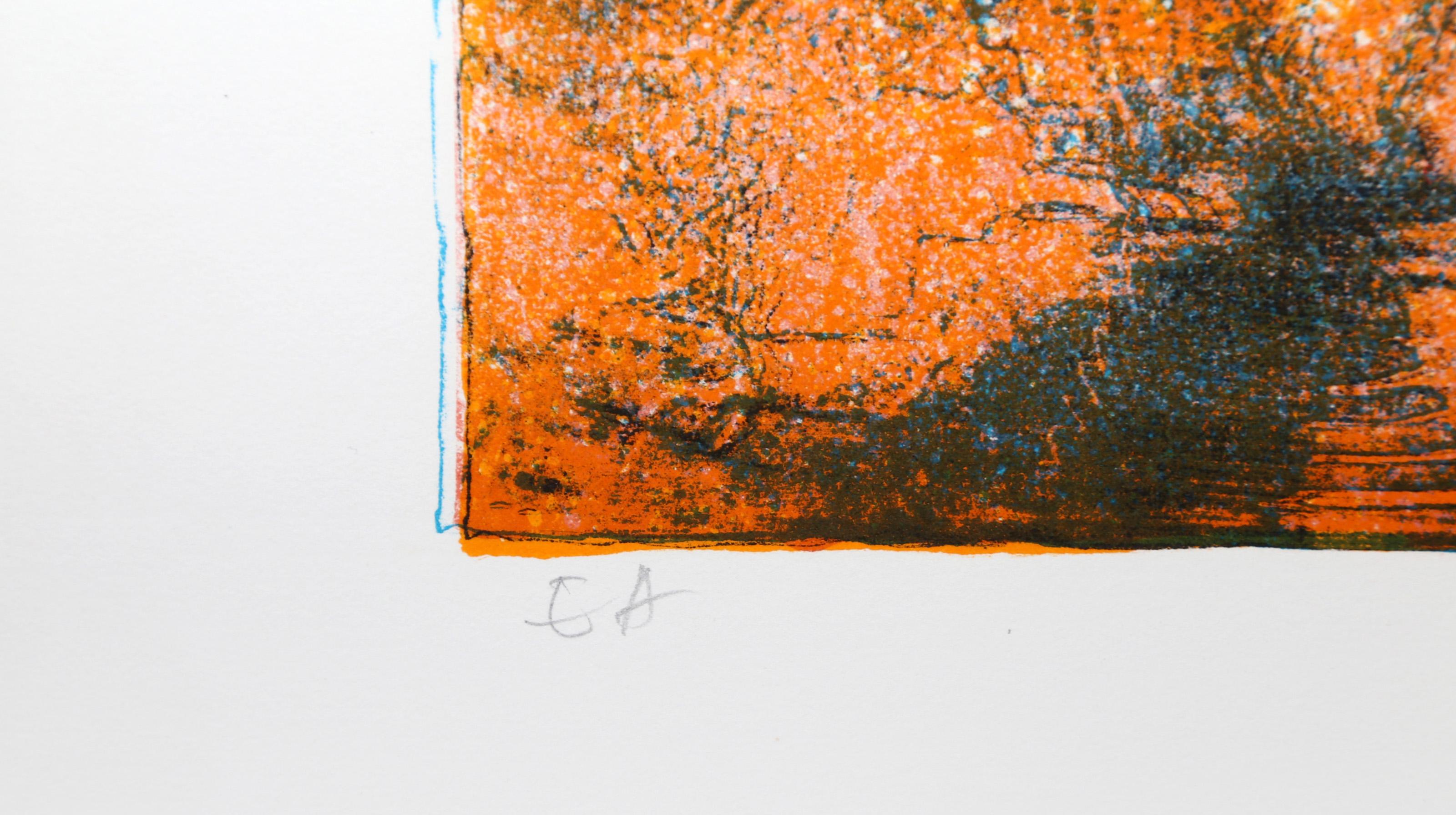 Docked Boats 4, Abstract Expressionist Lithograph by Hoi Lebadang For Sale 1