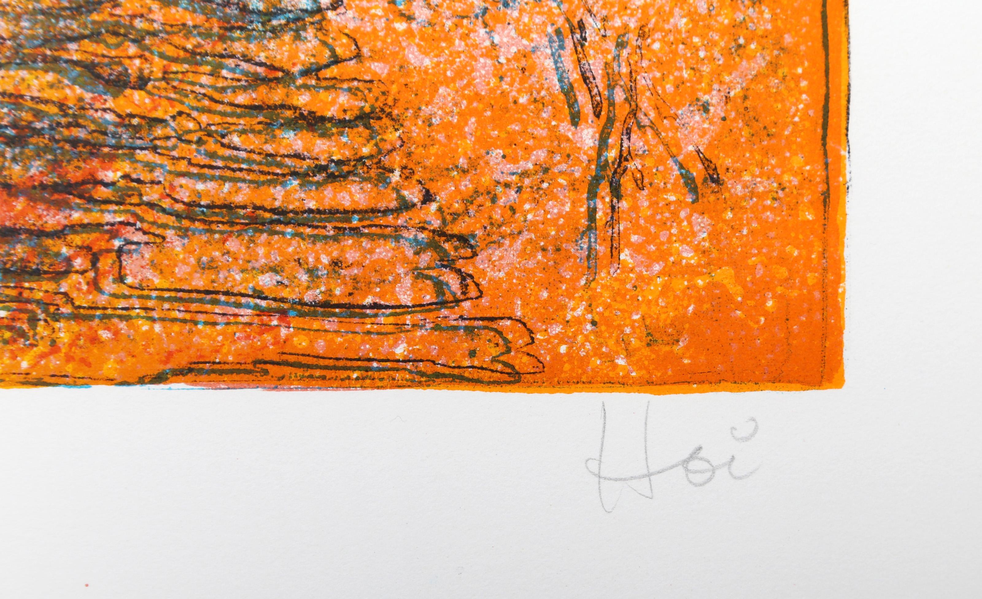 Docked Boats 4, Abstract Expressionist Lithograph by Hoi Lebadang For Sale 2