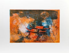 Vintage Docked Boats 4, Lithograph by Hoi Lebadang