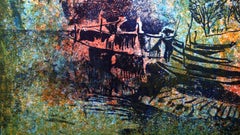 Docked Boats 5, Abstract Expressionist Lithograph by Hoi Lebadang